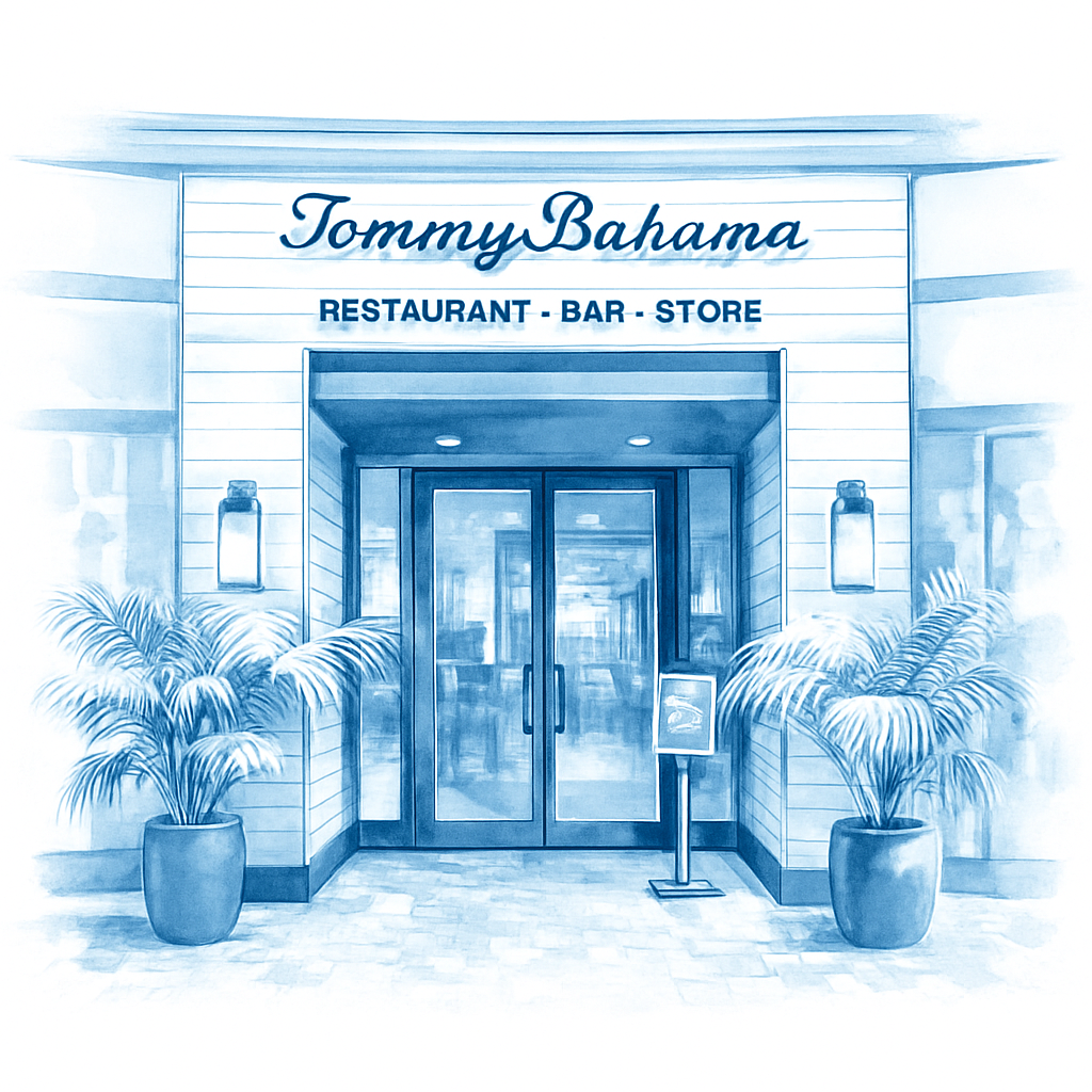 Tommy Bahama Restaurant exterior with tropical decor